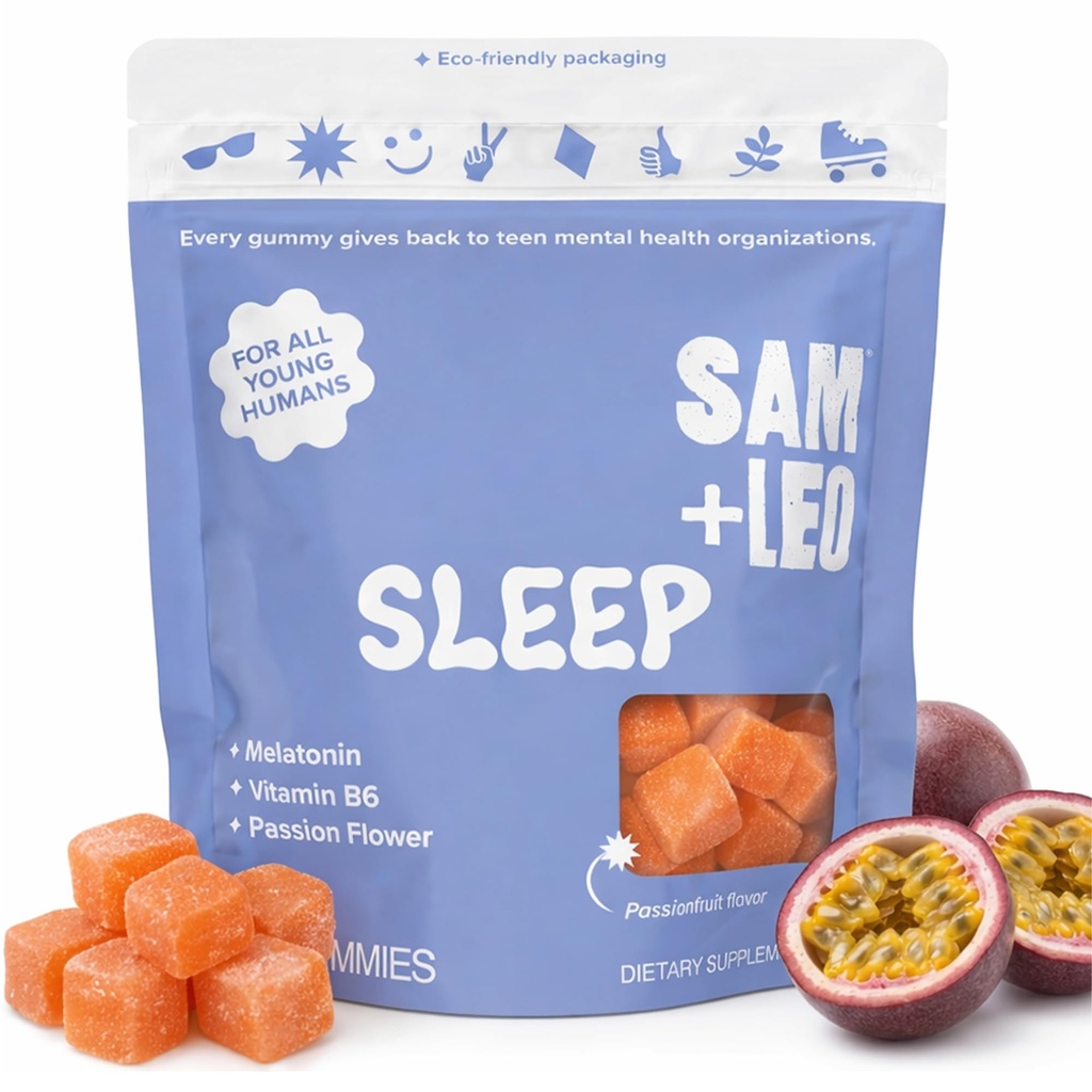 SAM+LEOは、子供とメラトニン、パッションフラワー&ビタミンB6とティーンのための眠りのグミーを眠り続ける 自然、薬物無料、ビーガン&グルテンフリー、パッションフルーツ味(60カラット)