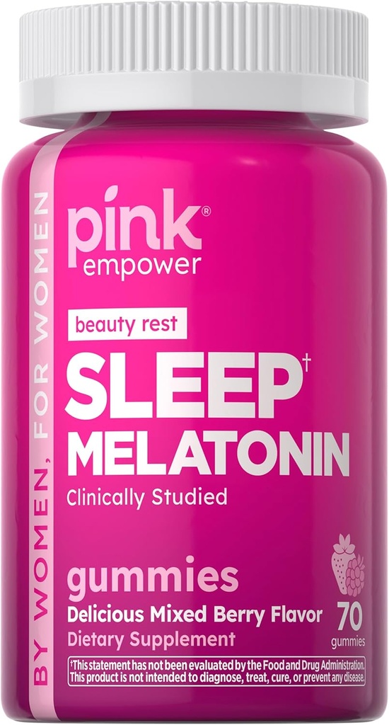 PINK Melatonin Gummies 10mg | Max Potency | Mixed Berry Flavor | Vegan, Non-GMO & Gluten Free Supplement