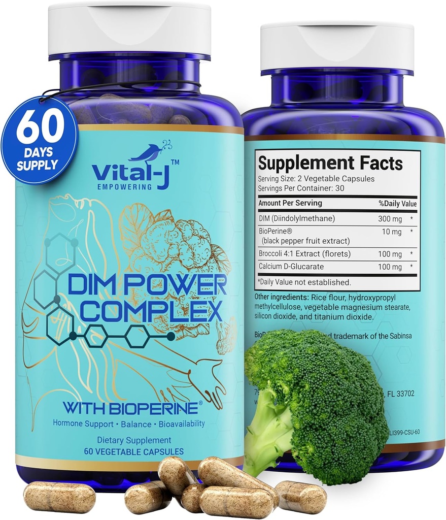 4-in-1 DIMポテンシャルコンプレックス300mg - エストロゲンバランスとメタボリズム、バイオペリン(x4)、カルシウム、ブロッコリーエキスとエネルギー&メノポーズサポートサプリメント - 女性と男性60のサービング