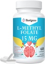 L Methylfolate 15mg (5-MTHF) - B6とB12の活性葉酸 - ビーガン、グルテンフリー、乳液フリー(1パック)