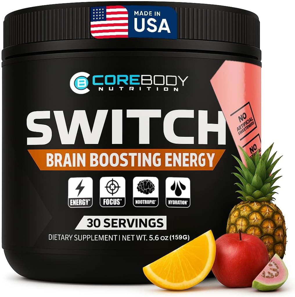 CoreBody スイッチ エネルギー ドリンク ミックス -Nootropics 脳サポート メモリ&フォーカス、Nootropics、Alpha GPC、オールデイフォーカス*(Tropical Punch)と砂糖無料エネルギーブースター