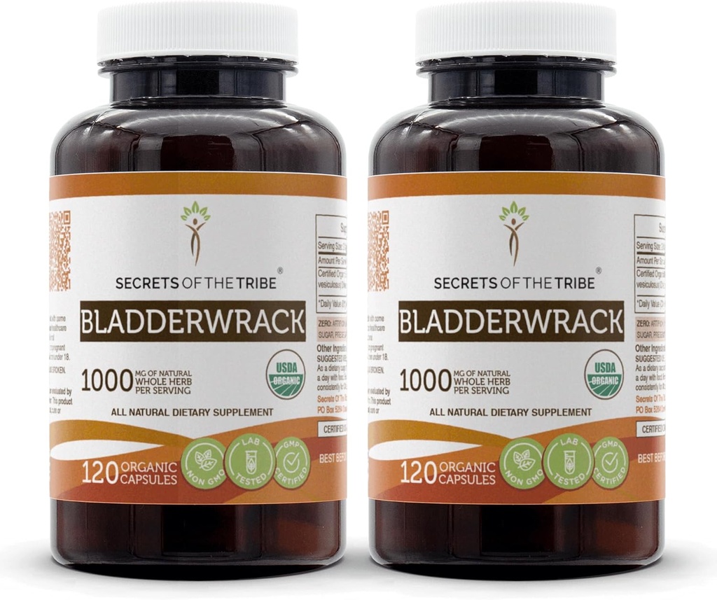 Bladderwrack 120カプセル(2個)、1000mg、USDA Organic Bladderwrack(Fucus Vesiculosus)ドライプラント(2x120カプセル)