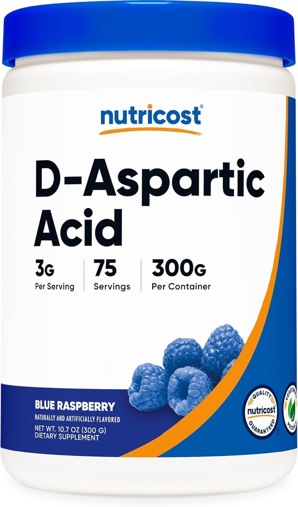 Nutricost D-アスパラギン酸(DAA)粉末300G(ブルーラズベリー) - 風味のD-アスパラギン酸パウダーサプリメント