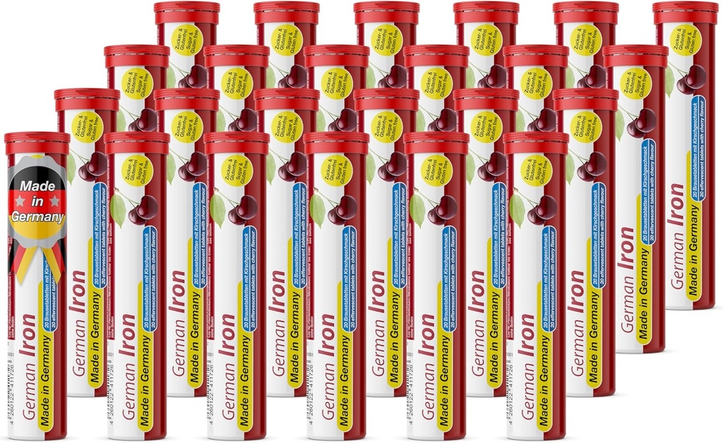 T&D German Iron 14 mg - 480 Vegan Drink Effervescent Tablets - Cherry Flavor - Made in Germany