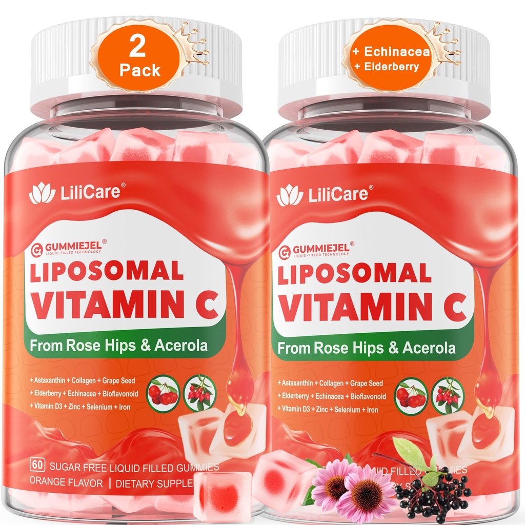 大人のためのLiposomalのビタミンC 1000mgの満たされたグミー及び子供9+の1660mgのブレンドw/Echinacea、Elderberry、D3、亜鉛、鉄、Bioflavonoidのアスタキサンチン、自然な有機性牛可能なビタミンC、砂糖は2パック放します