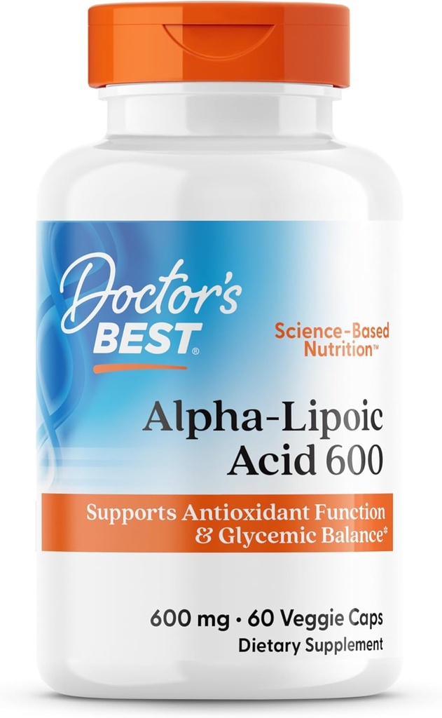 Doctor's Best Alpha-Lipoic Acid 600, Supports Antioxidant Function & Glycemic Balances, Non-GMO, Gluten Free, Vegan, Soy Free, 600 mg, 60 Veggie Caps