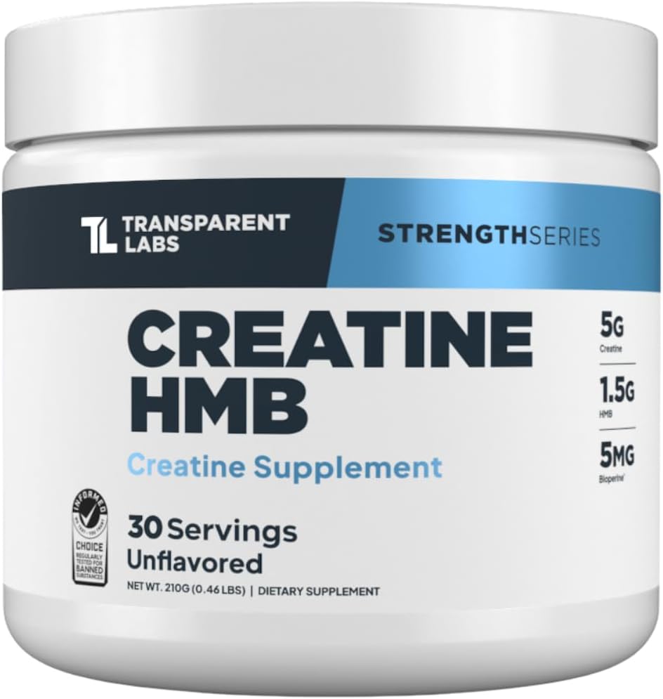 Transparent Labs Creatine HMB - Creatine Monohydrate Powder with HMB for Muscle Growth, Increased Strength, Enhanced Energy Output, and Improved Athletic Performance - 30 Servings, Unflavored