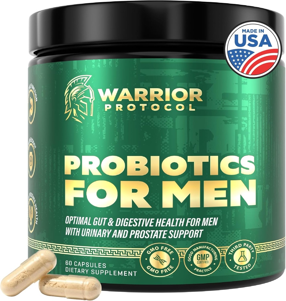 Probiotics for Men with Prebiotics - Men Probiotic Supplement for Digestive Health, Gut Health, Immune Health, Bloating and Prostate Care - Strains Shelf Stable, Gluten & Soy Free 60 capsules.