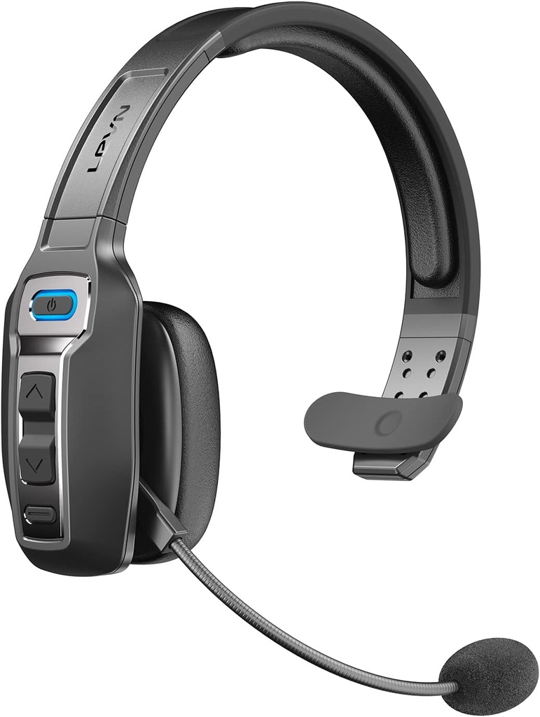 マイク付きLEVN Bluetoothヘッドセット、AIノイズキャンセリング&ミュートボタン付きトラッカーBluetoothヘッドセット、ワイヤレスオンイヤーヘッドフォン60 Hrs作業時間、トラッカーホームオフィスリモートワークズーム用