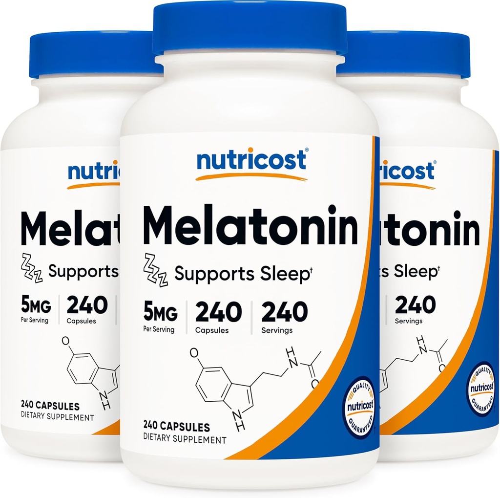 Nutricost Melatonin 5mg、240カプセル(3本のびん)