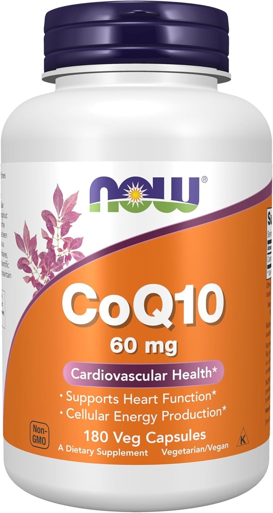 NOW食品は、CoQ10 60mg、医薬品グレード、発酵、180ベジカプセルによって生成されたCoQ10のオールトランスフォームを補います