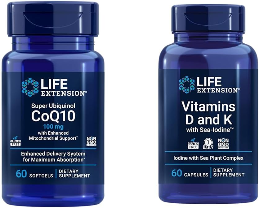 ライフエクステンションスーパーUbiquinol CoQ10 強化ミトコンドリアサポート&ビタミンDとK 海ヨウ素、ビタミンD3