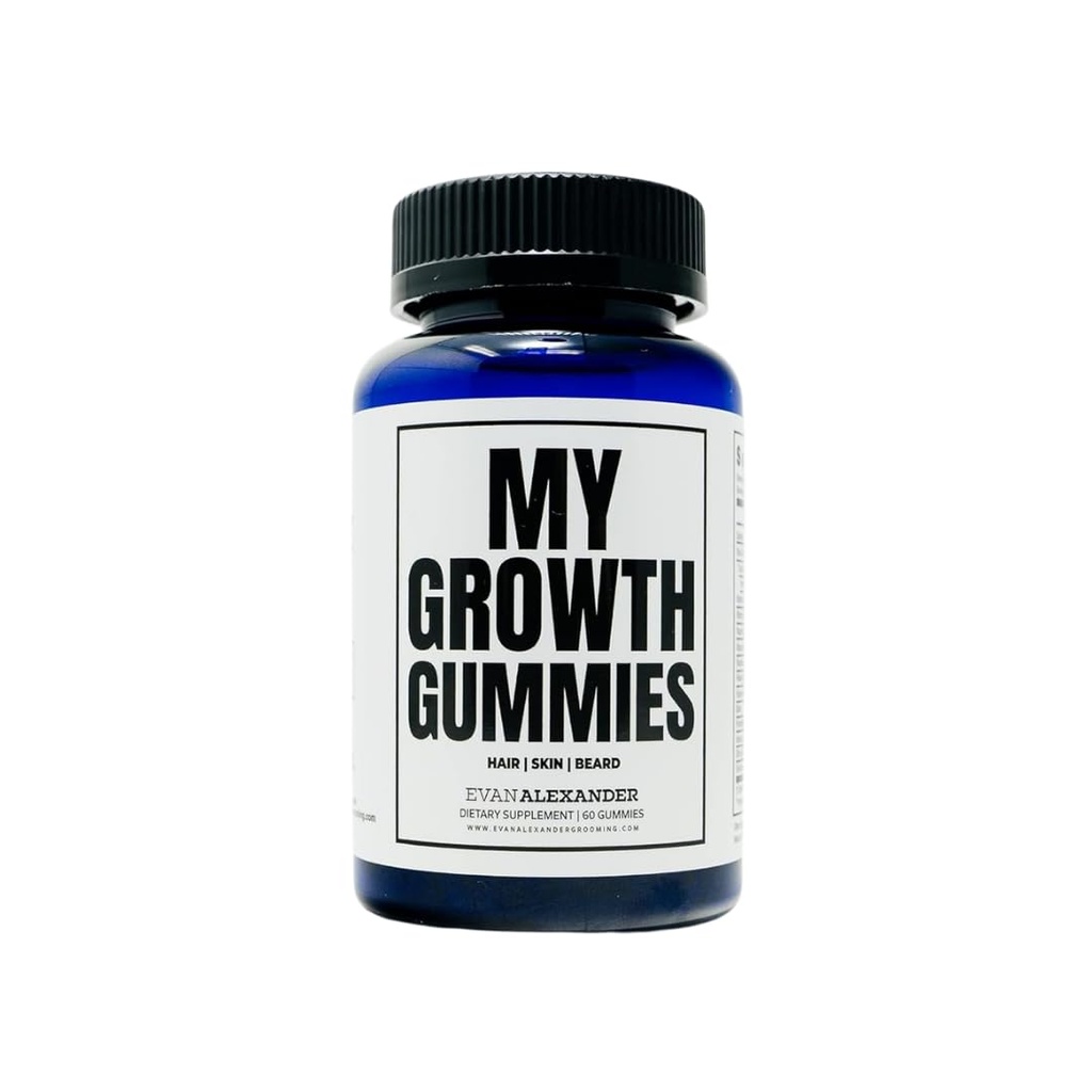 Evan Alexander Grooming My Growth Gummies | ヘルシーヘア&ベアードヘルスサポート | より強烈な髪の毛のフォルリル&ベタースキン | いちごとココナッツ味 | ビタミンC・D3・B6・B12・ビオチン | 60 グミ