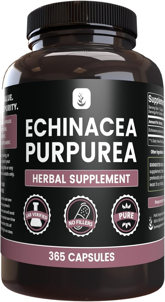 純粋な元のINGREDIENTSのEchinaceaのpurpurea (365のカプセル)マグネシウムか米の注入口無し、常に純粋、実験室は確認しました