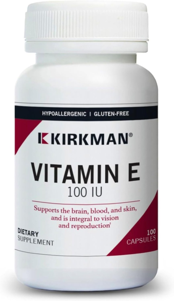 Kirkman Vitamin E 100 IU - 催眠|100 ベジタリアンカプセル ||サポート 免疫システム|グルテンフリー|カゼインフリー|大豆フリー|大豆フリー|無添加