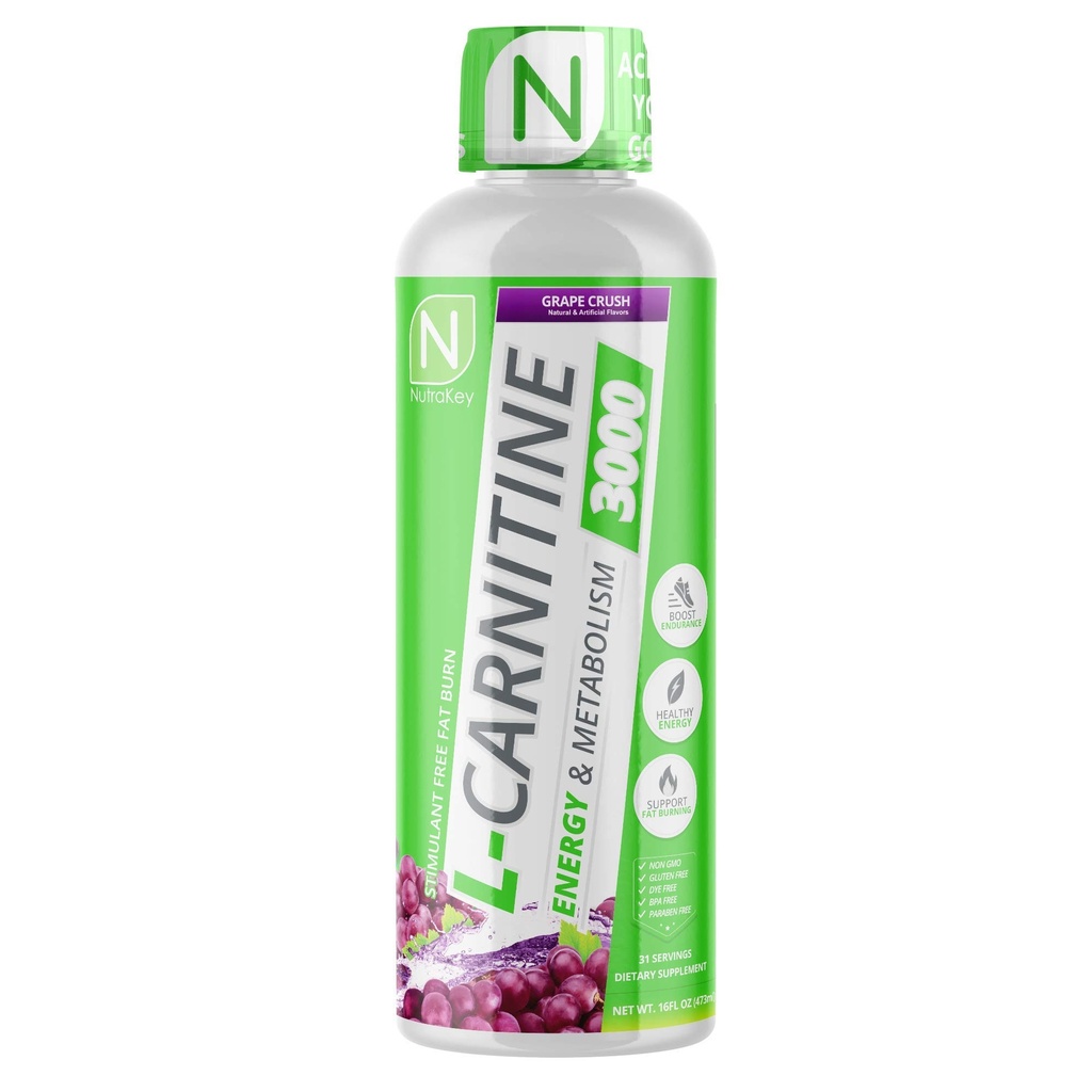 NutraKey L-Carnitine 3000mg、砂糖、グルテンフリー、燃料(ブドウ糖)31のサービング