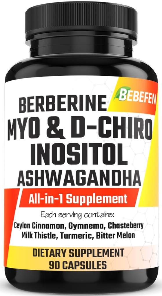 Myo-Inositol&D-Chiro Inositolカプセル with Ashwagandha, Berberine, Cinnamon, Gymnema, Chasteberry, Milk Thistle, ターメリック, ビターメロン - 90カプセル