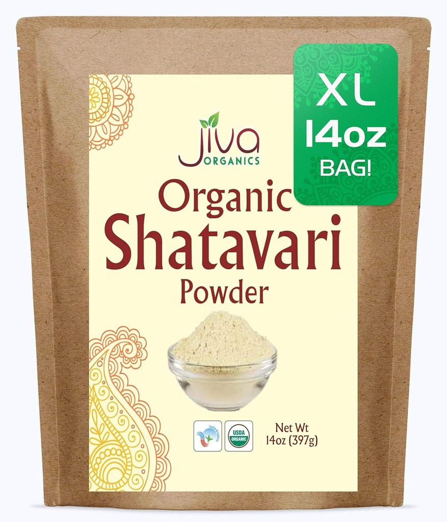 Jiva Organics Organic Shatavari Powder 14 Ounceバルクバッグ - アスパラガスレーショナル - 純粋なアーユルヴェーダハーブ