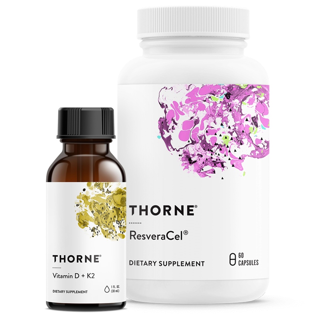 THORNE - セルラーサポートバンドル - ビタミンD + K2液体とResveraCel - 健康な骨、筋肉、および老化をサポート
