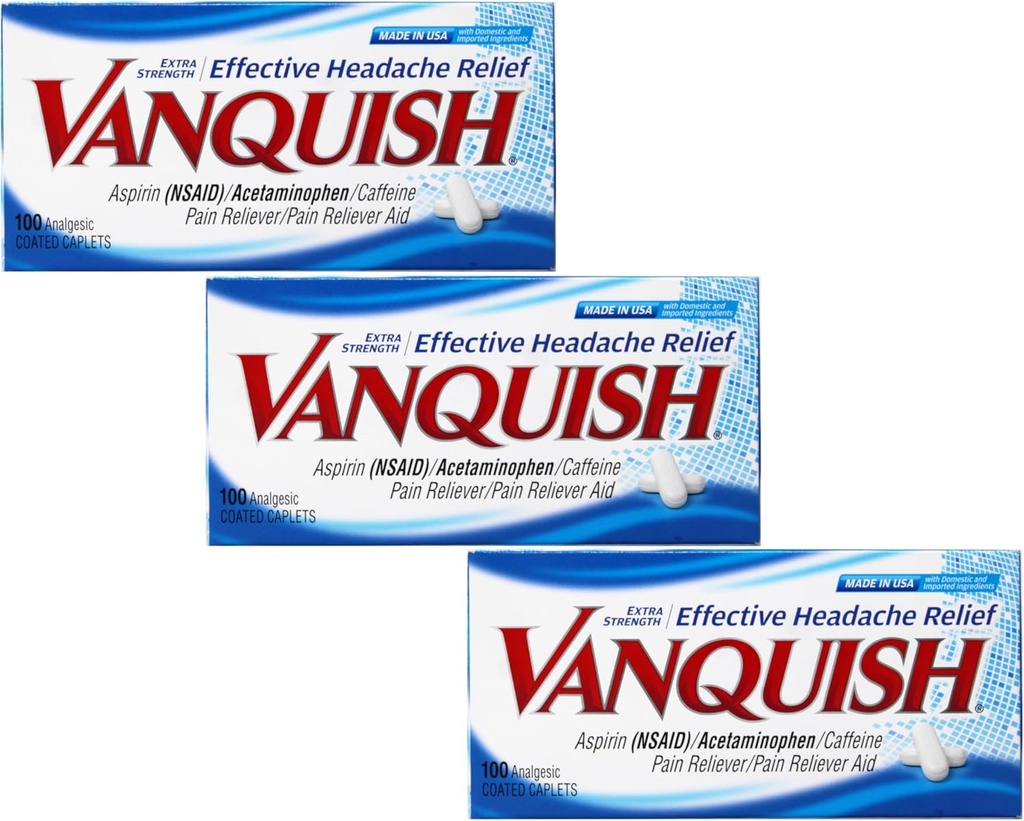Vanquishの余分強さの痛みのReliever Caplets-100 ct。(3)のパック