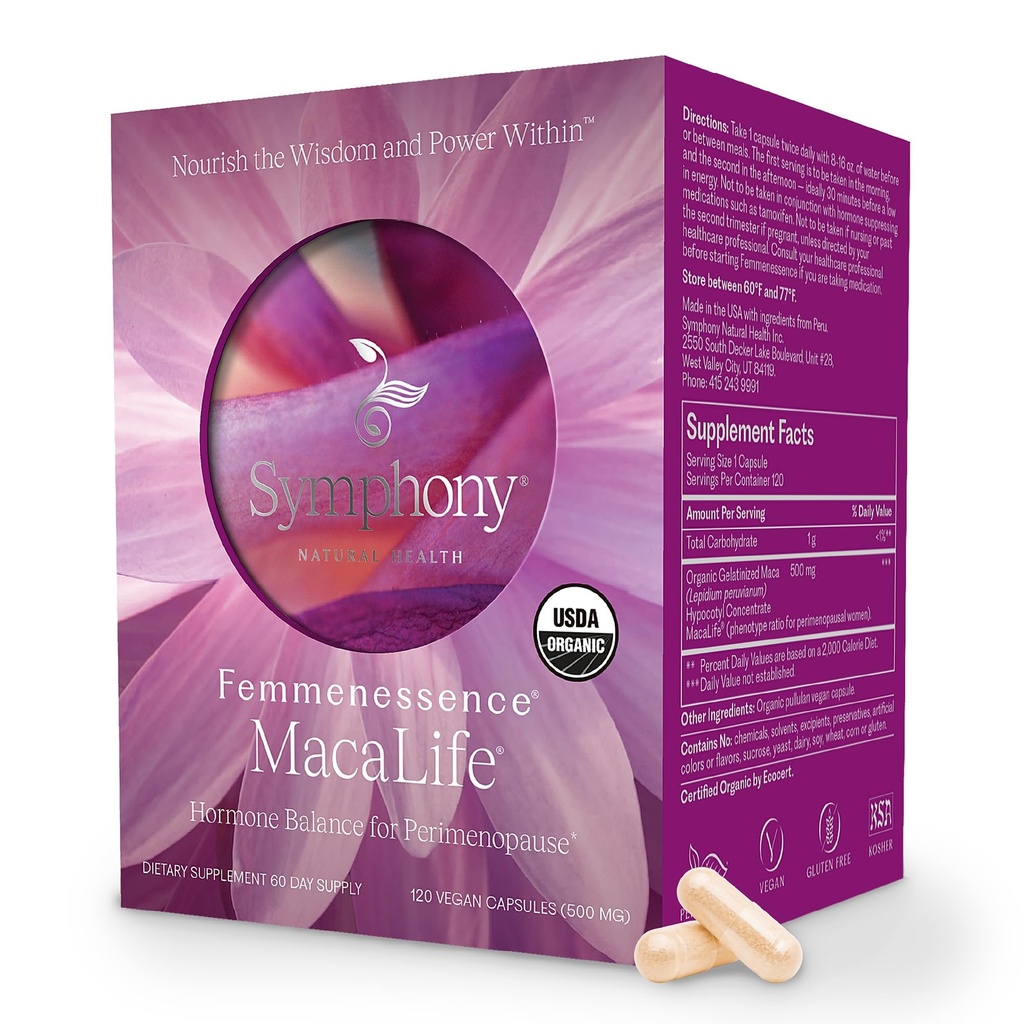Femmenessence® MacaLife® - 天然ホルモンバランス、症状緩和、心と気分のサポートのための臨床的に実証済みのペリメノパスサプリメント、追加のホルモンなし(120カプセル、60日の供給)
