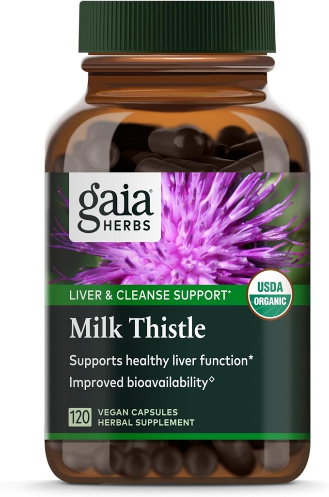 Gaia Herbs Milk Thistle - Liver Supplement & Cleanse Support for Helping to Maintain Healthy Liver Function* - 120 Vegan Capsules (40-Day Supply)