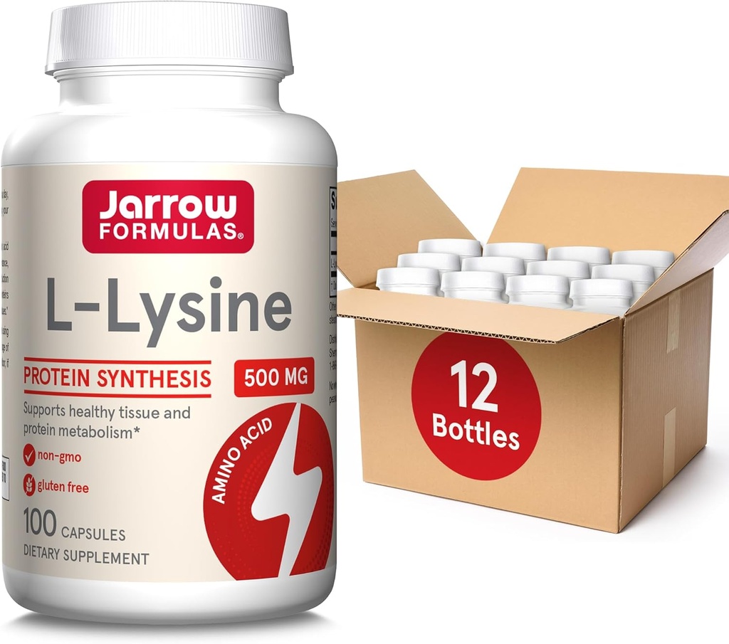 Jarrowフォーミュラ L-Lysine 500mg - 100カプセル - タンパク質代謝のためのエッセンシャルアミノ酸 - 栄養補助食品 - 最大100サービング(12パック)