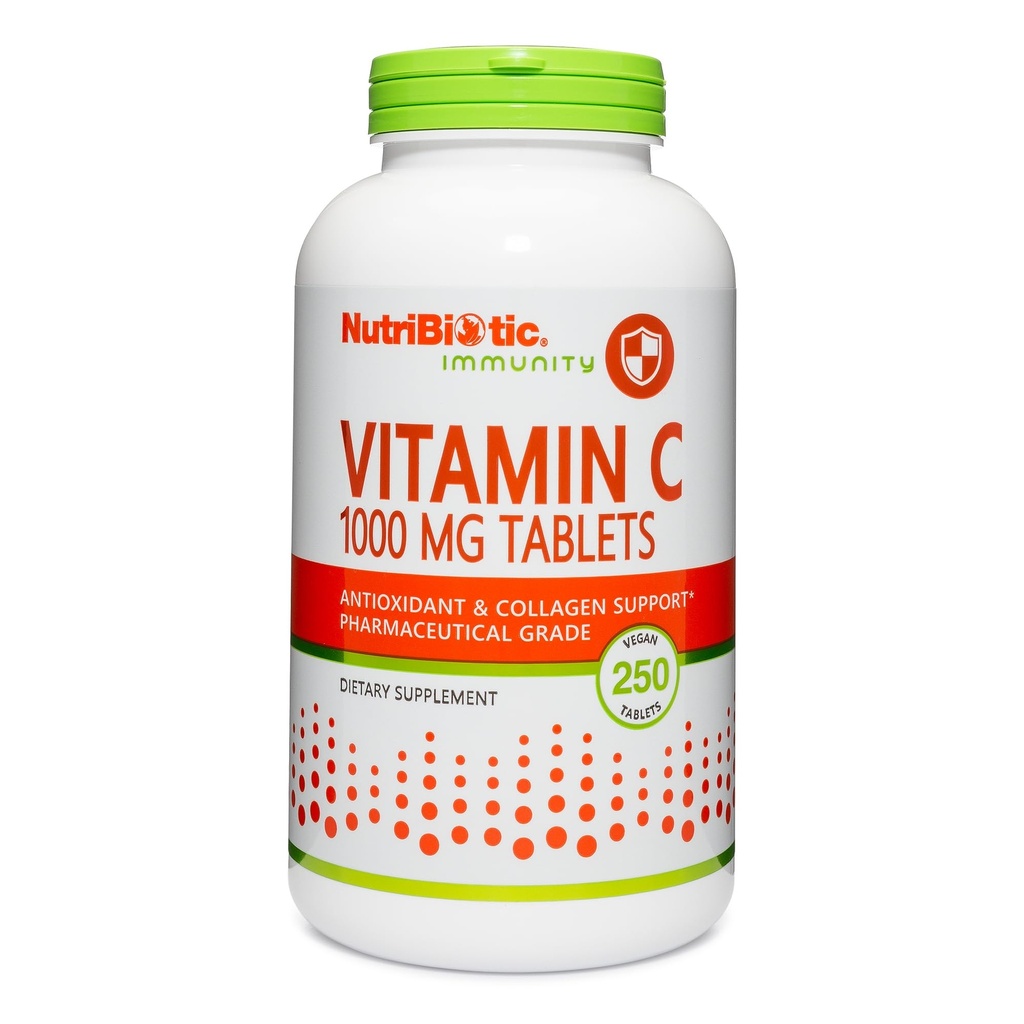 NutriBiotic - ビタミンC 1000 Mg、250カウント錠 | エッセンシャル免疫&抗酸化コラーゲンサポートサプリメント | 医薬品グレードL-アスコルビン酸 | ビーガン、非GMO&グルテンフリー