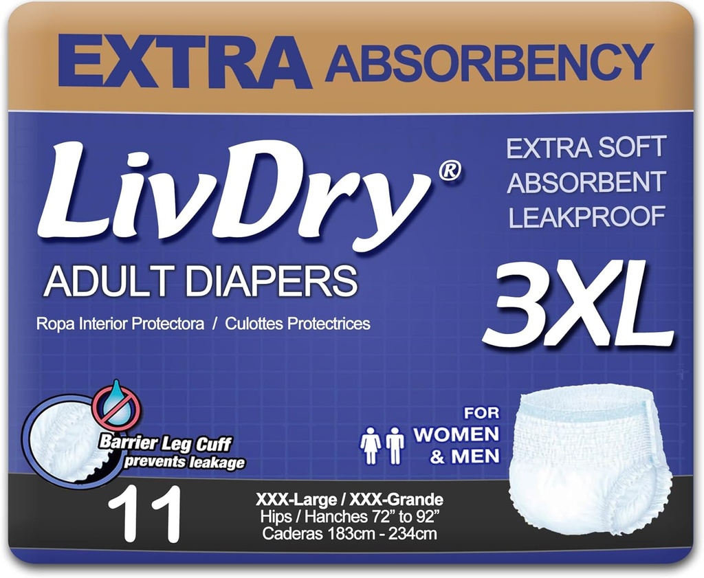 LivDryの大人のIncontinenceの下着、余分吸収性の大人のおむつ、漏出保護(XXX-Large (11の計算))))
