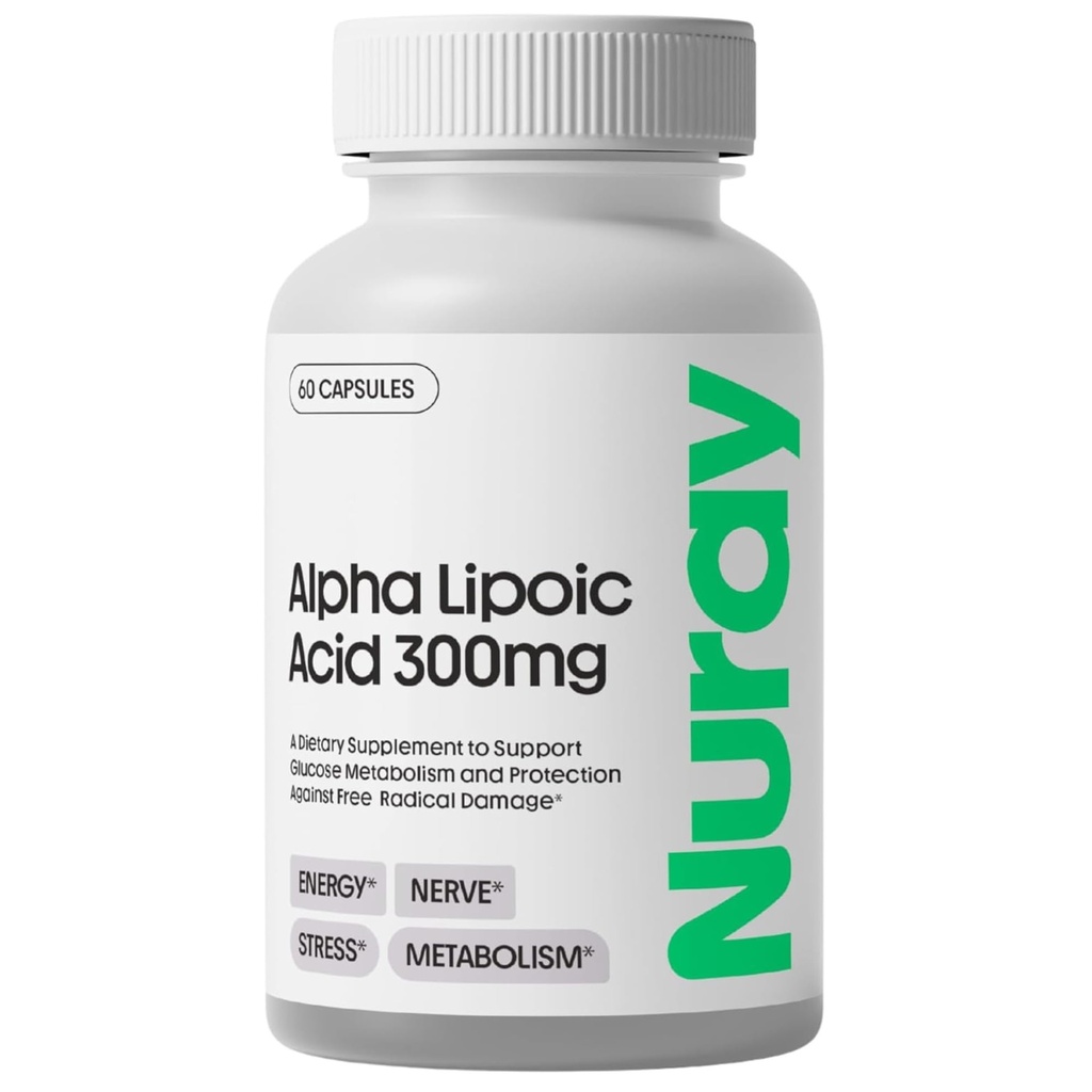 Nurayアルファリポ酸300mg - 健康な老化のための酸化防止サプリメント、サポートエネルギー生産、適切な神経機能、代謝 - 60のベジタリアンカプセル、グルテンフリーの食事療法の補足