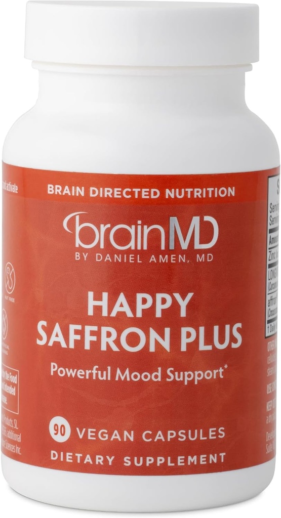 エイメンBrainMDハッピーサフランプラス - 90カプセル、パック2 - サフラン花エキス、クルクミン&亜鉛 - ビーガン、グルテンフリー - 60 Totalサービング