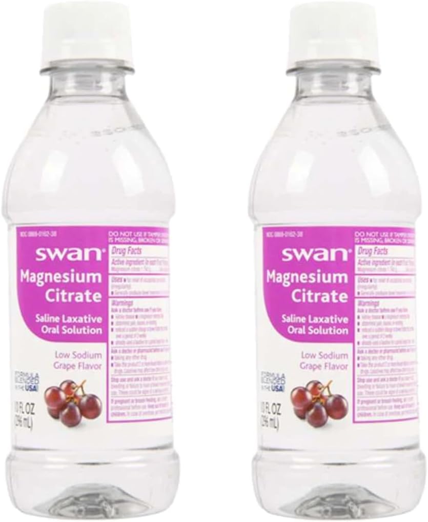 Swan Magnesium Citrate Oral Laxitive Solution for Occasional Constipation Grape Flavor (2-10oz Bottles)