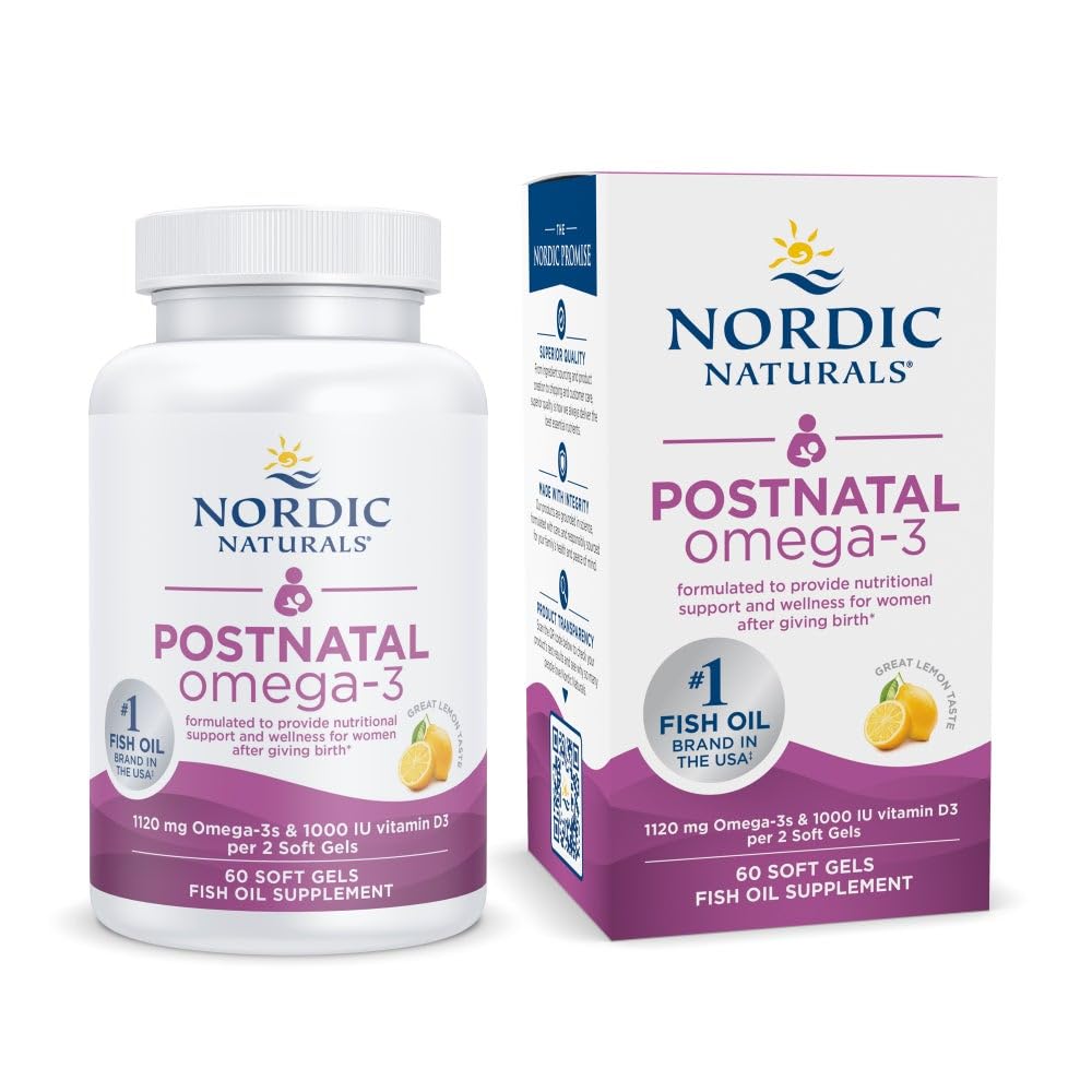Nordic Naturals Postnatal Omega-3、レモン - 60 Soft Gel - 1120 Total Omega-3 + 1000 IU Vitamin D3 - 新しいママのためにフォーミュラ。 最適なウェルネス、ポジティブムード、健康的なメタボリズムをサポート - 30 サービング