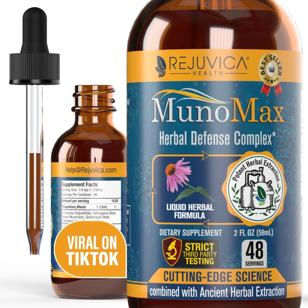 MunoMax - 高度な免疫サポートサプリメント - より良い吸収のための液体配達 - Echinacea、Astragalus、Reishi、Goldenseal、Elderberry&More!