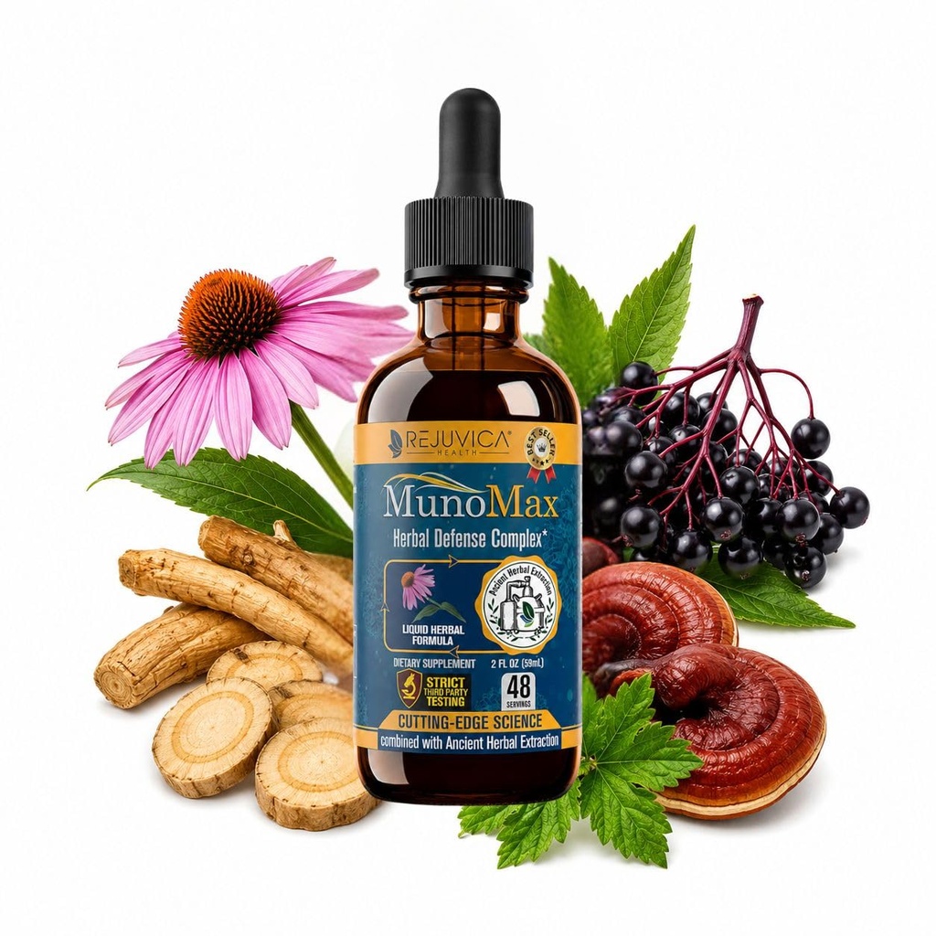 MunoMax - 高度な免疫サポートサプリメント - より良い吸収のための液体配達 - Echinacea、Astragalus、Reishi、Goldenseal、Elderberry&More!