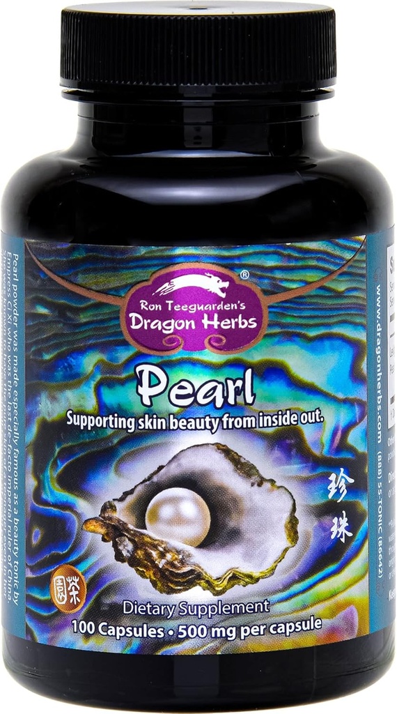 Dragon Herbs Pearl Powder Capsules - Pure Pearl Powder Supplement to Support Skin, Eyes, Nails, Beauty | All Natural Ingredients, Non-GMO (100 Capsules, 500 mg Per Capsule)