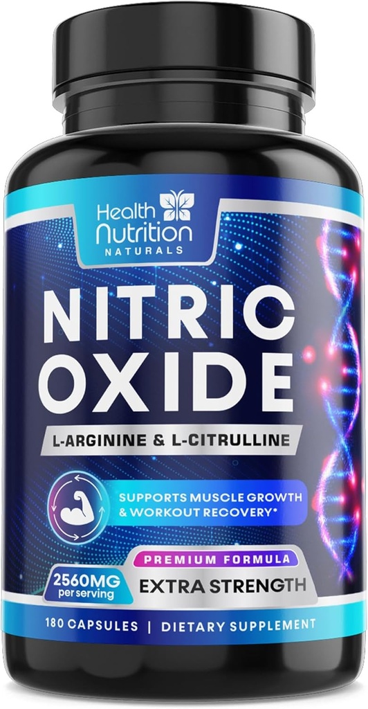 ニトリ酸化物ブースター2560mg - 余分な強さLアルギニン&男性のためのシトルリンサプリメント - プレミアム筋肉支持ニトリブースター - 自然エネルギーと心臓の健康サポート - 180カプセル