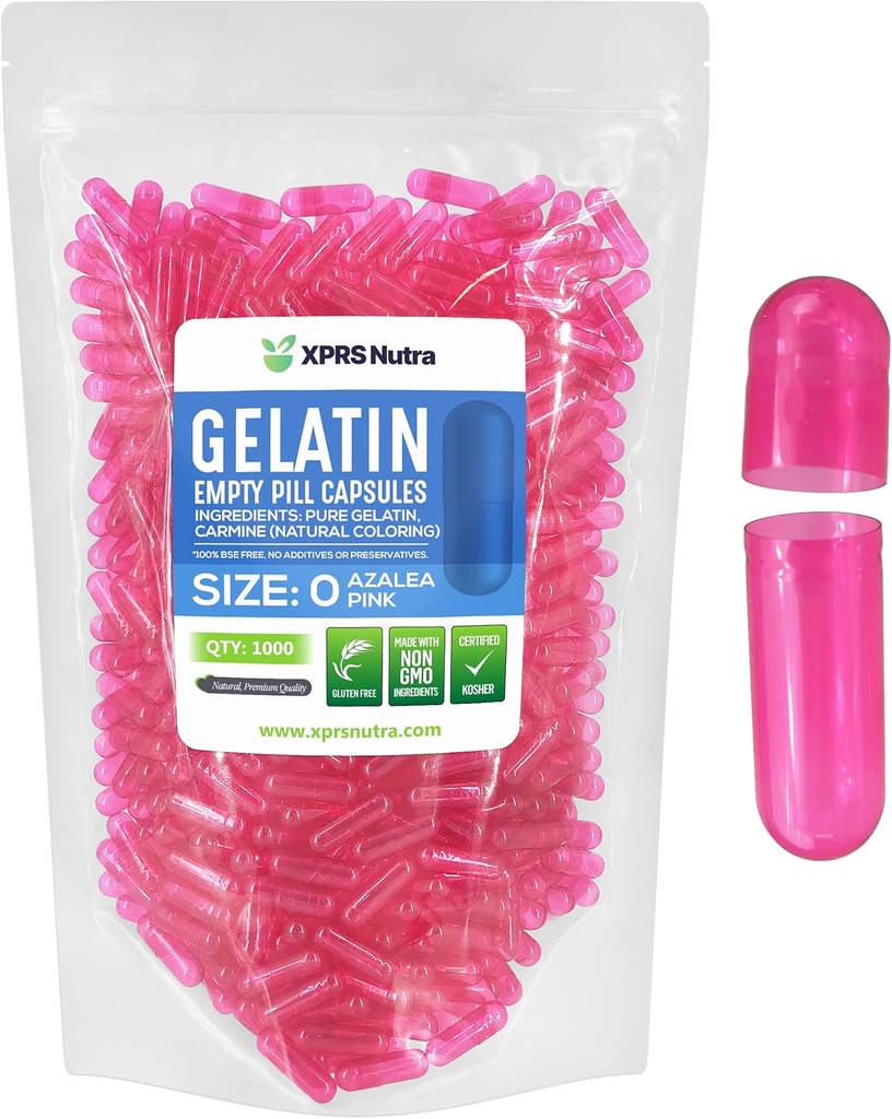 XPRSのNutraのサイズ0の空のカプセル- 1000の計算の空のゼラチンのカプセル-Pills DIYのカプセルの詰物-Do-It-Yourselfの補足(Azaleaのピンク)のための純粋な牛ゲルの帽子