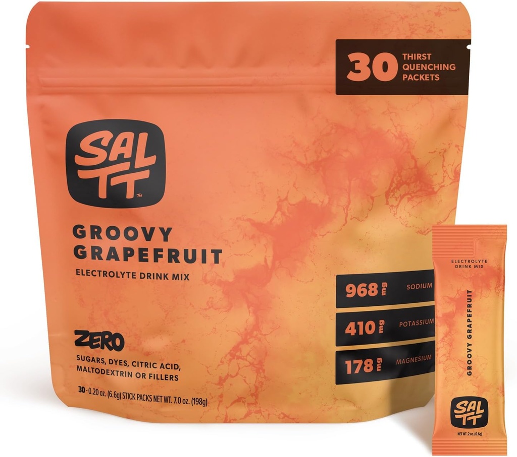 SALTT の電解物の粉によって味付けられる飲み物の組合せ- Groovy Grapefruit - 30 の水分補給のパケット-マグネシウム、カリウム、ナトリウム、跡の鉱物-ゼロ砂糖及びグルテンフリー-旅行本質
