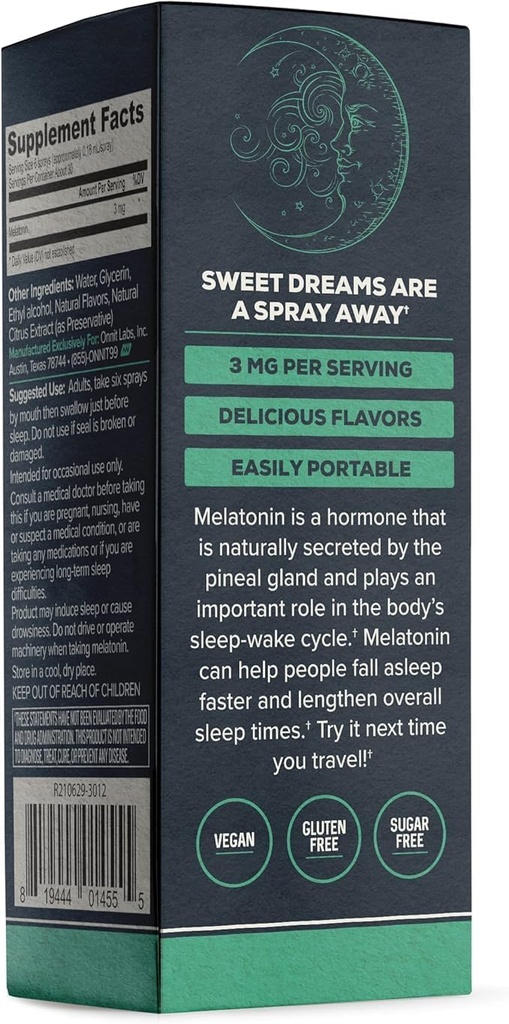 ONNIT Melatoninの液体の睡眠サポート スプレー、IGENTM非GMOテストされる、ミントの味、大人のための睡眠サポート、スプレーごとの3mg Melatonin、1つのflのoz