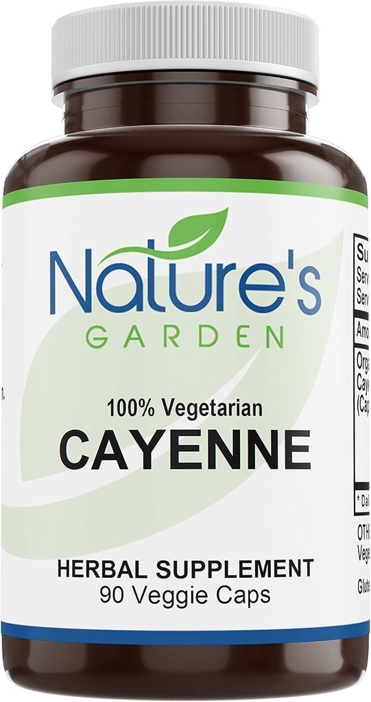 NATURE'S GARDEN ESSENTIALS Cayenne - 90 Veggie Caps with 500mg Organic Cayenne Pepper Powder