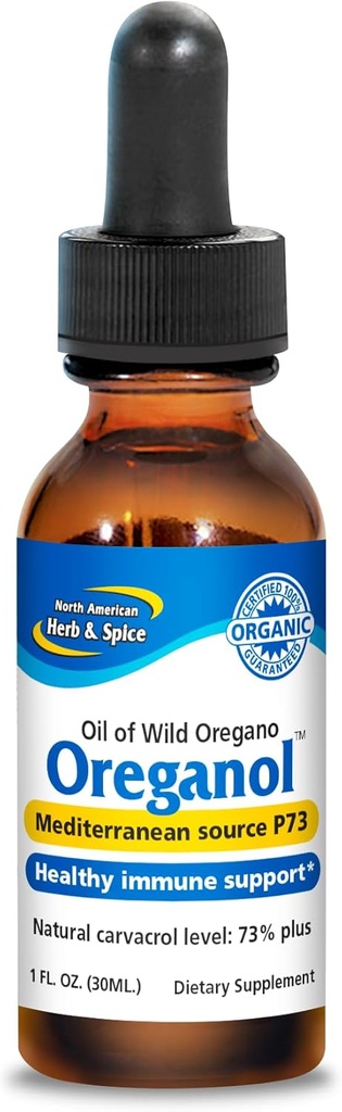 NORTH AMERICAN HERB & SPICE Oreganol - 1 fl. oz. - Unprocessed, Wild, Organic Oregano Oil - Mediterranean Source P73 - Non-GMO - 432 Servings