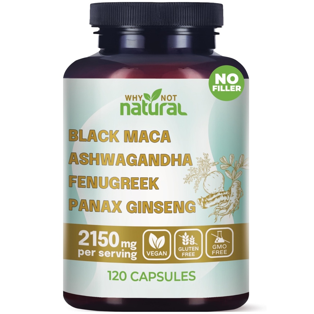 なぜ自然ではない 4-in-1 有機ブラックマカルート, アシュワガンダ, Fenugreek, Panax Ginsengカプセル, 男性と女性のためのサプリメント