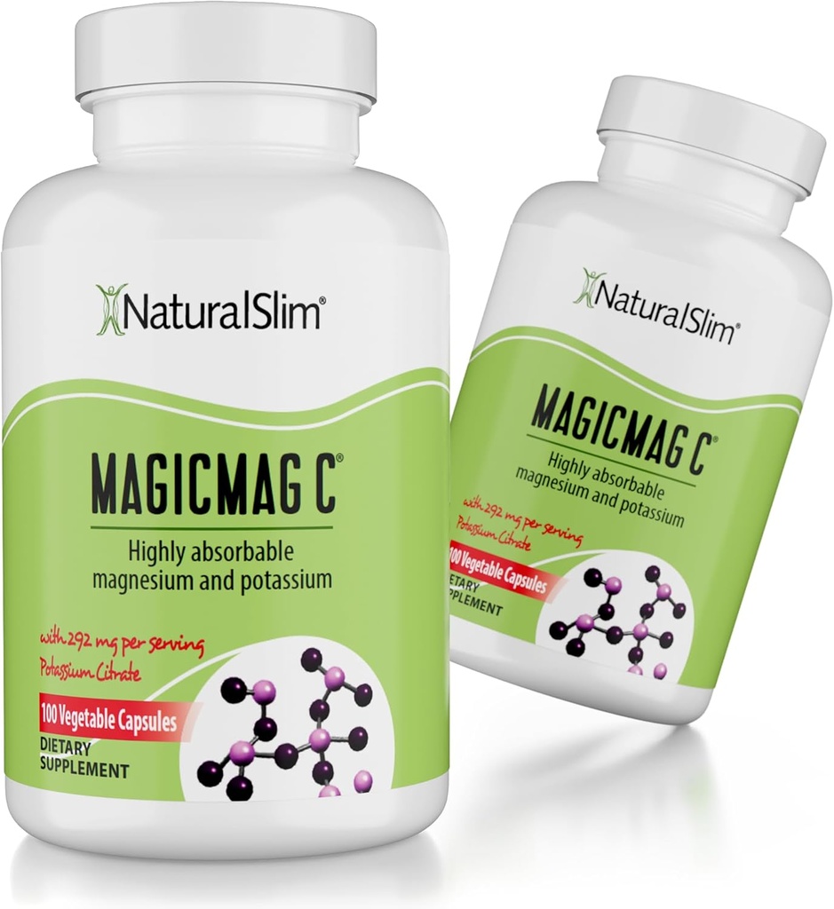 NaturalSlim、筋肉弛緩のためのカリウムとマグネシウムのクエン酸塩によるMag C、睡眠の質、神経機能及び電解質サポート、人および女性のための毎日のマグネシウムの補足、100カプセル2pk