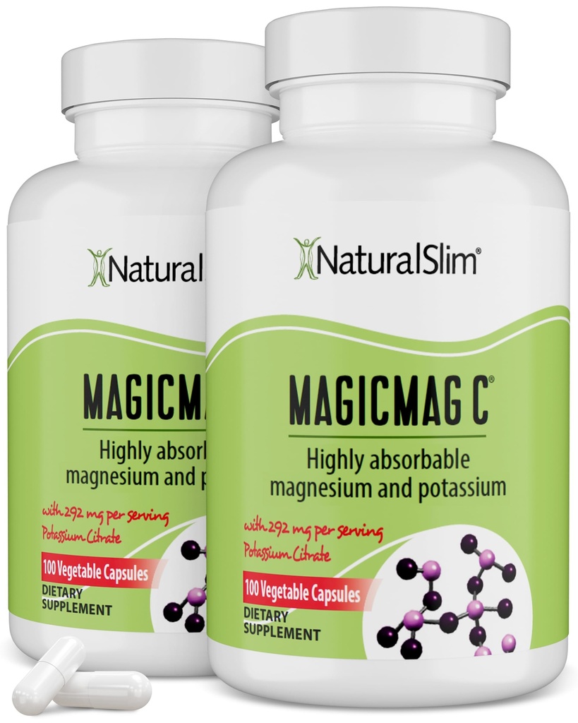 NaturalSlim、筋肉弛緩のためのカリウムとマグネシウムのクエン酸塩によるMag C、睡眠の質、神経機能及び電解質サポート、人および女性のための毎日のマグネシウムの補足、100カプセル2pk