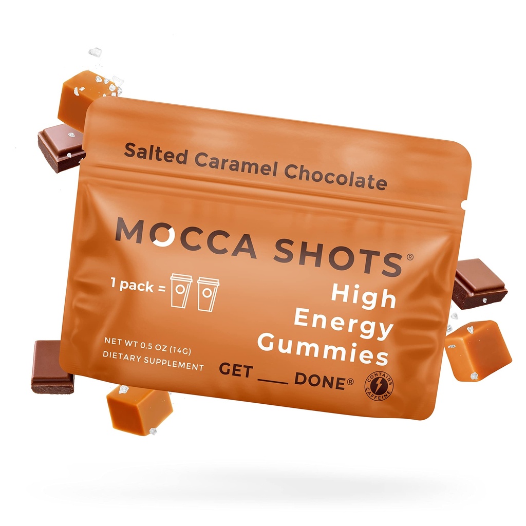 SGCは、ガミーあたりの最も高い濃度100mgカフェイン、パックあたり2ガミー、12パックモッカショット塩キャラメル植物ベースの向知性インスタントエネルギー、イソブロミン。
