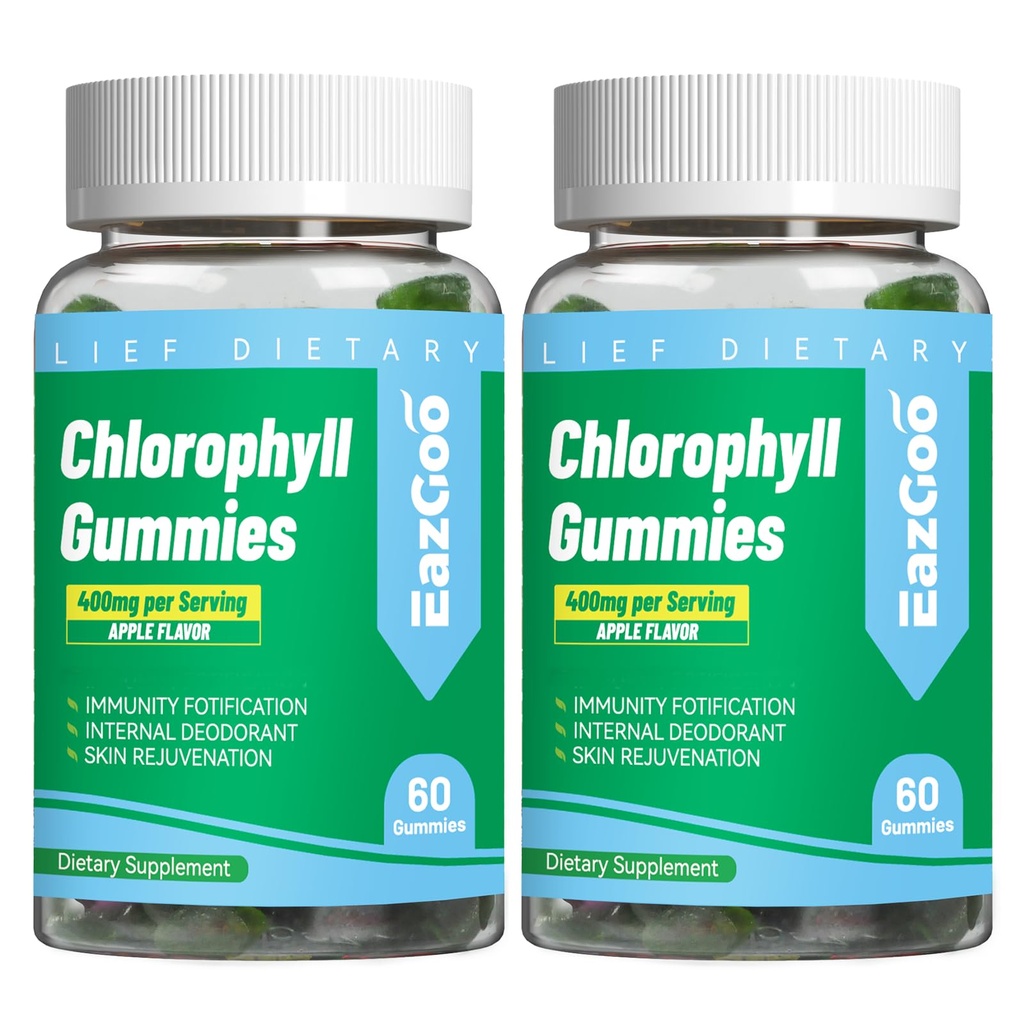 2 Pack Chlorophyll Gummies for Body Odor Deodorant* | Chewable Chlorophyll for Immune Support Women | Sugar Free, Vegan | 120 Gummies