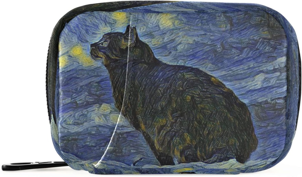 Naanle ヴァン Gogh ギャラクシー 猫の丸薬箱 7 日の丸薬の箱旅行丸薬のオルガナイザー バッグジッパーのポータブル ウィークリー ケース ビタミンの補足のホールダーのための小型サイズ