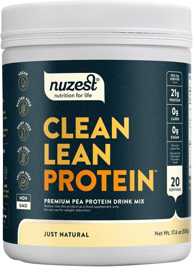 Nuzest - エンドウ豆プロテインパウダー - きれいなリーンプロテイン、プレミアムビーガン植物ベースのプロテインパウダー、乳製品無料、GMOフリー、タンパク質シェイク、ちょうどナチュラル(UNFLAVORED)、20サービング、1.1ポンド
