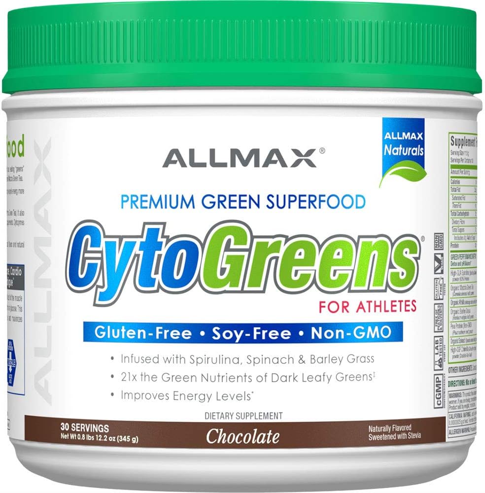 ALLMAX栄養 - Cytogreensスーパーグリーンパウダー、Spirulina、Spinach&Barleyグラス、免疫&消化の健康、グルテンフリー&ビーガン、30サービング(チョコレート)